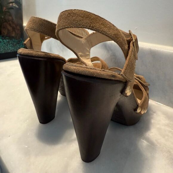 Jimmy Choo Open Toe Suede Urban Sue Platform Wooden Heels Sandal Hazel 7.5 - Picture 5 of 8